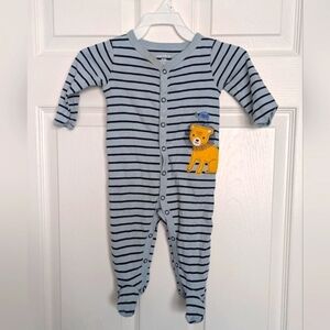 Carter's (Size 6 Months) One Piece Footed Blue Striped Lion Sleepers/Pyjamas